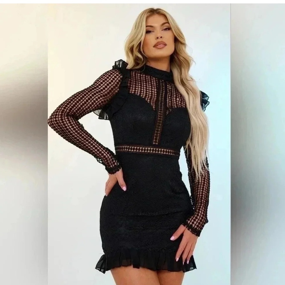 PrettyLittleThing Black Sheath Dress with Bishop Sleeves NWOT